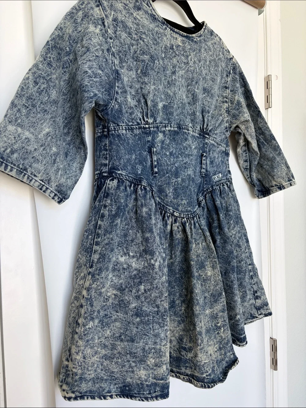 Vintage 80s Cherokee Girls Acid-Wash Denim Dress Western No Belt M